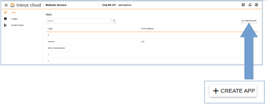 Click on the Create App button