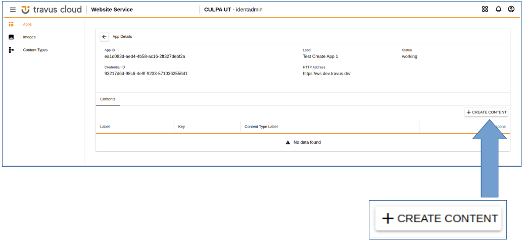 Click on the Create Content button